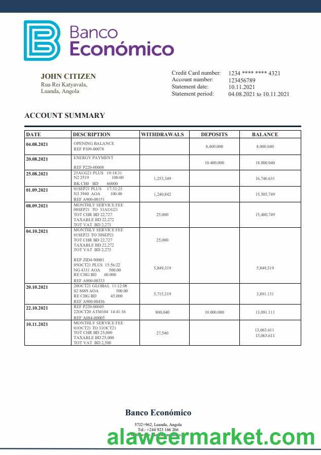 Angola Banco Ecenomico bank statement